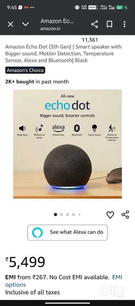 Amazon Echo Dot (5th Gen)  Smart speaker with Bigger sound