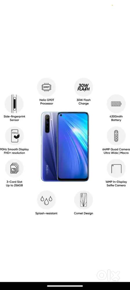 REALME 6 WITH 6GB 64 GB STORAGE 64 MP CAMERA FRONT CAMERA 16 MP
