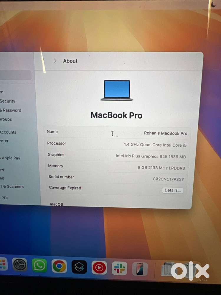 Macbook Pro Intel 2020 with Touch Bar Dual Type C Port