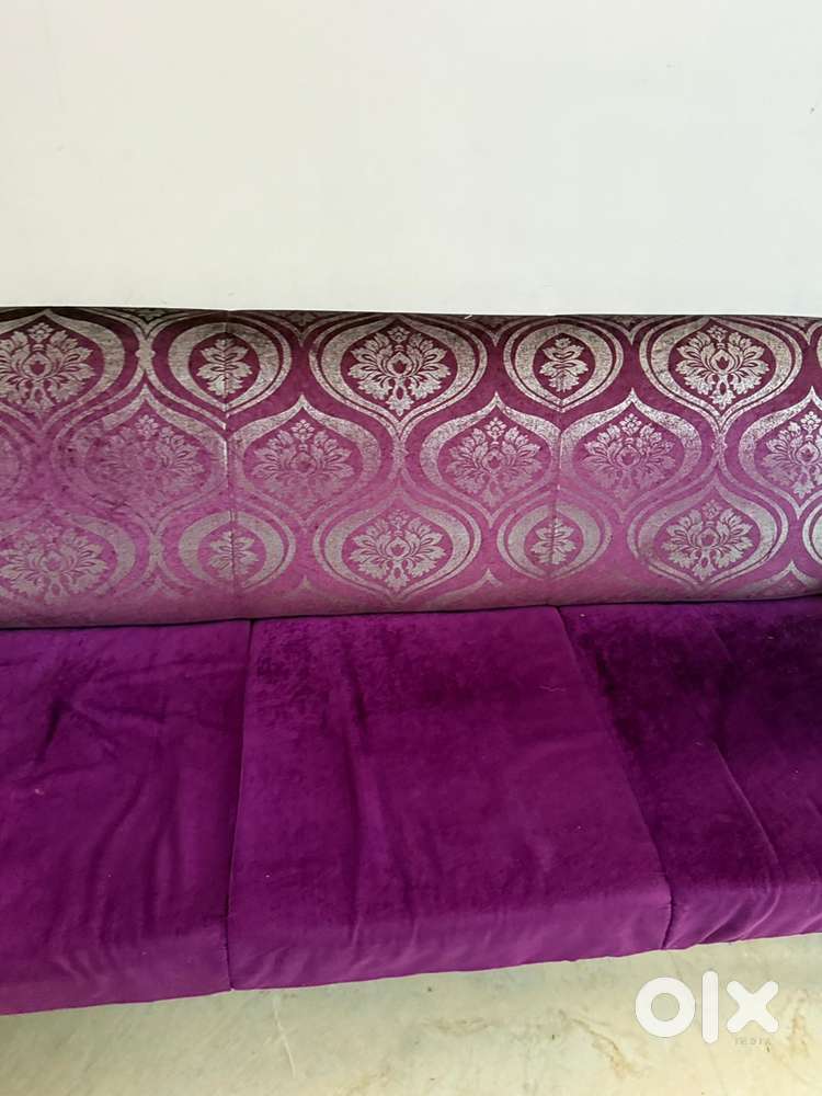 5-Seater Wooden Sofa Purple Upholstery