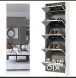 Modern 5 Tier Mirror Shoe Cabinet with Full Length Mirror, Wall