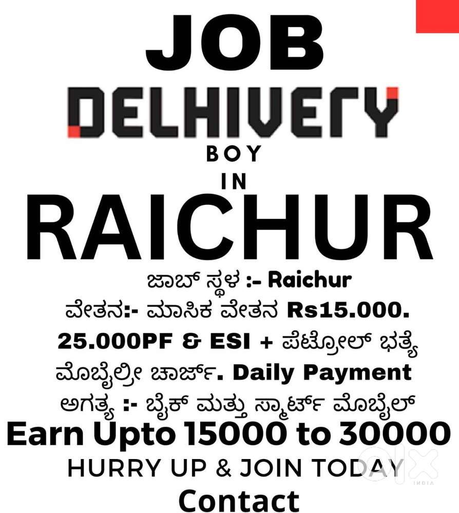 Reqired Delivery Boys In Raichur