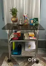 Multipurpose Portable Table with Wheels – Glass Top