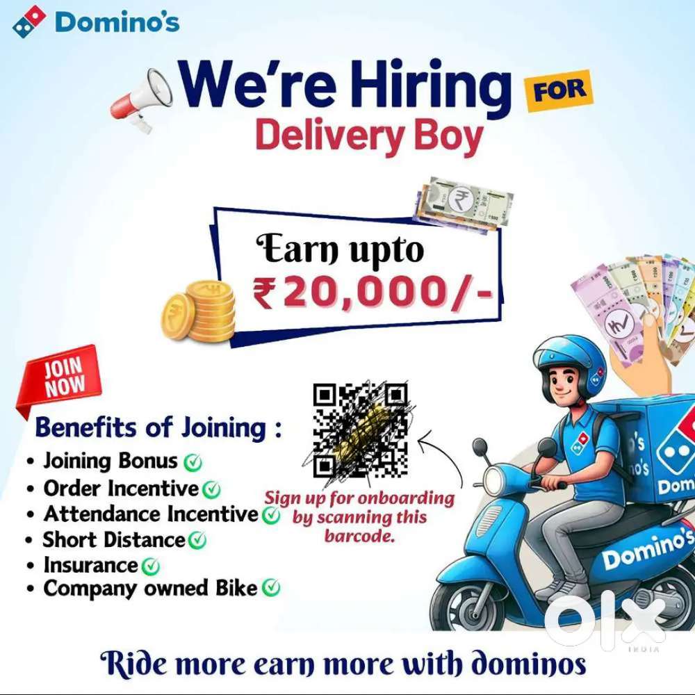 urgent need  delivery boys for dominos srinagar