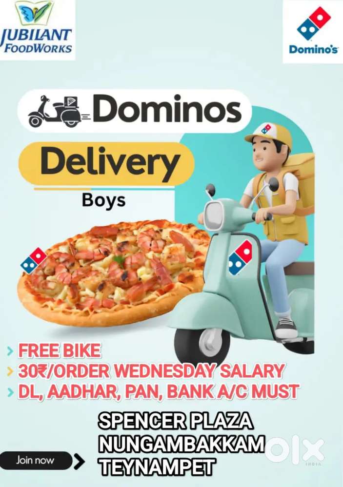 DOMINOS NUNGAMBAKKAM RENTAL FREE BIKE/E-BIKE -WEEKLY PAY -30₹/ORDER