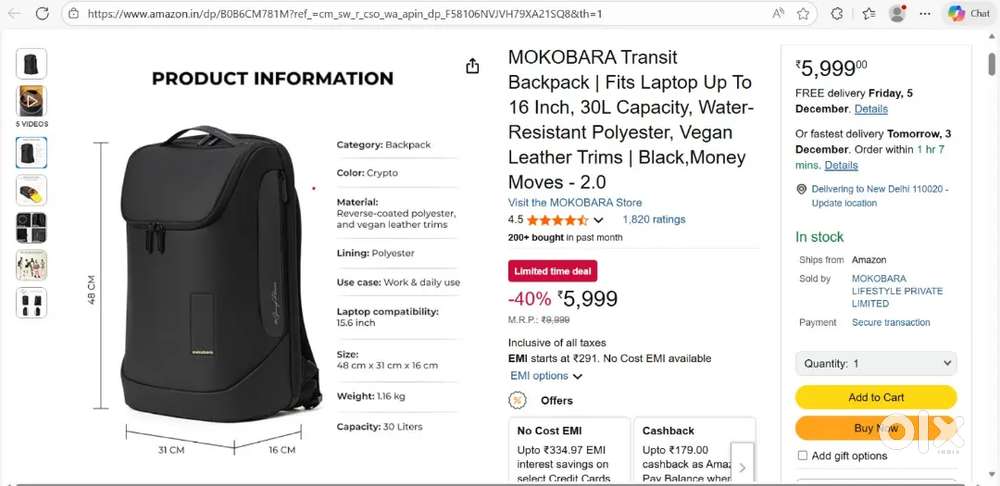 Laptop Bag new - Mokobara Brand