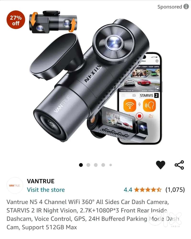 Car 4-Channel Dashcam (N5) Sony starvis 2IR Wif 360 Voice dash camera.