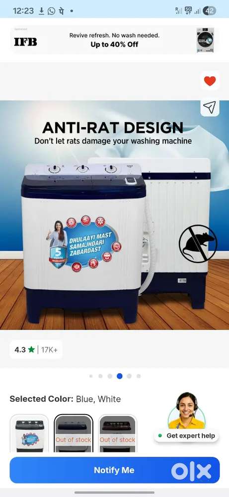 Intex Washing 4 years motor warranty from company