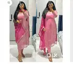 Pink Viscose Tissue Kurti Set (Size: L=38-40)
