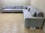 LINING STITCHING WITH PILLOW S GOLDEN LEGS L SHAPE SOFA SET