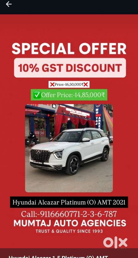 Hyundai Alcazar 1.5 Platinum (O) Diesel AT 7 STR, 2021, Diesel