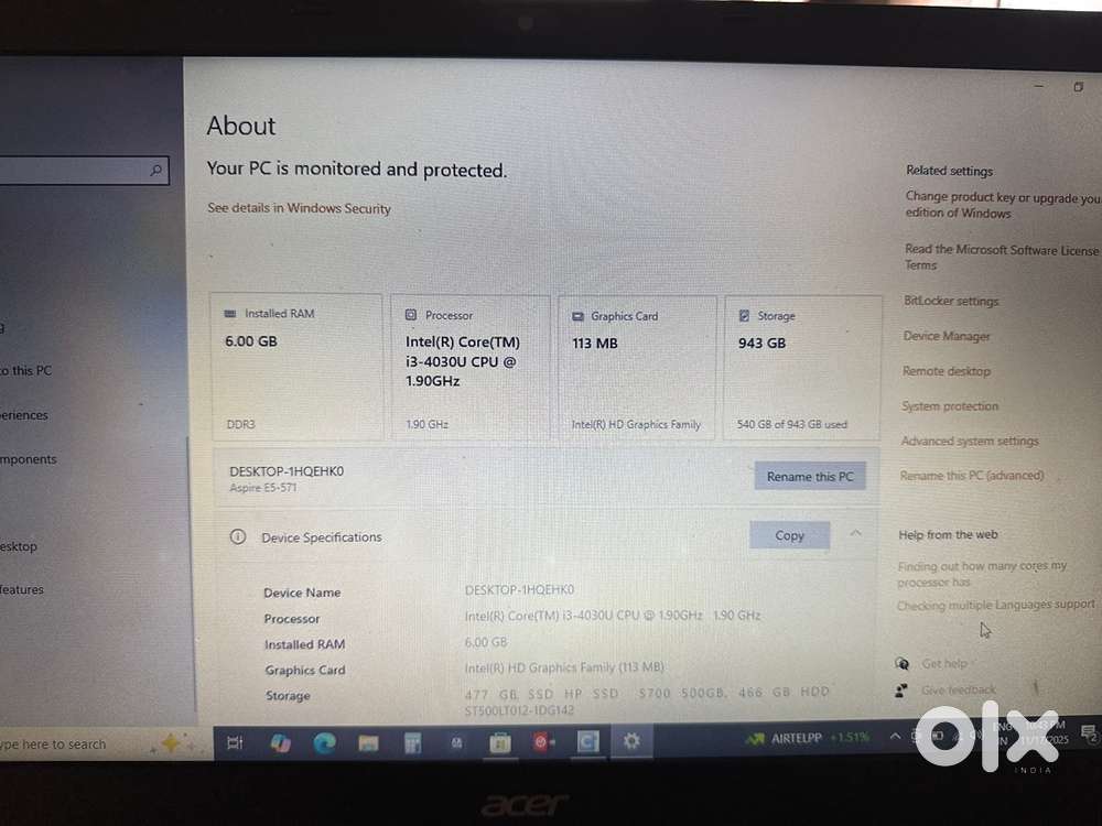 Acer leptop intel core i3