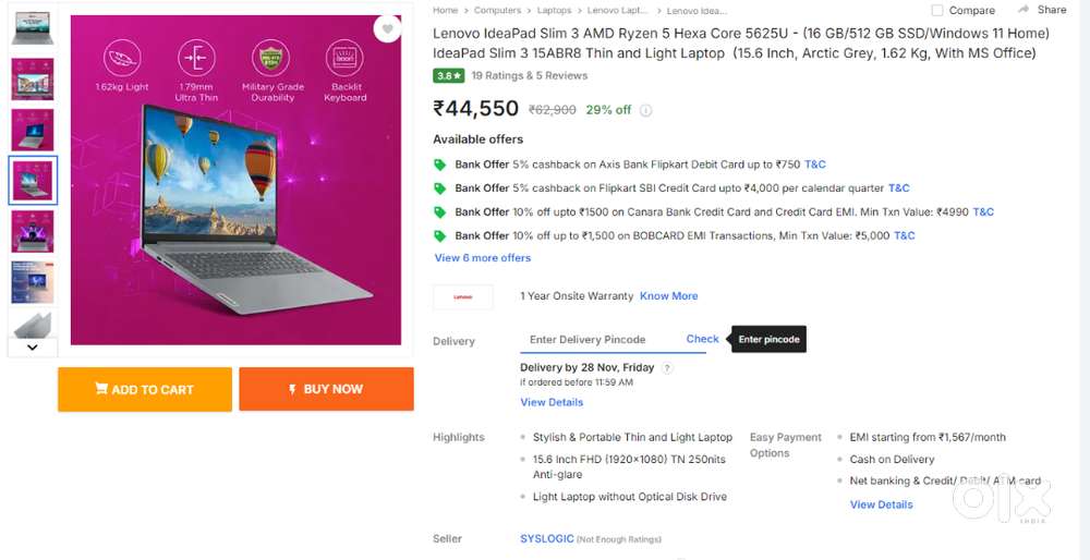 Brand New Lenovo IdeaPad Slim 3 (4 Months Un-used), Ryzen 5, 16/512GB