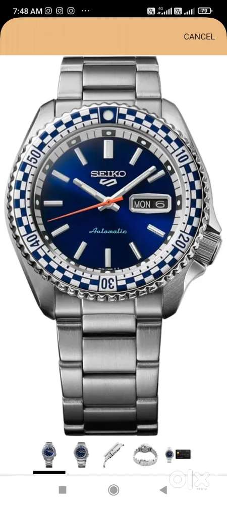 SEIKO Stainless Steel Men 5 Sports Petrol Blue Dial 'Checker