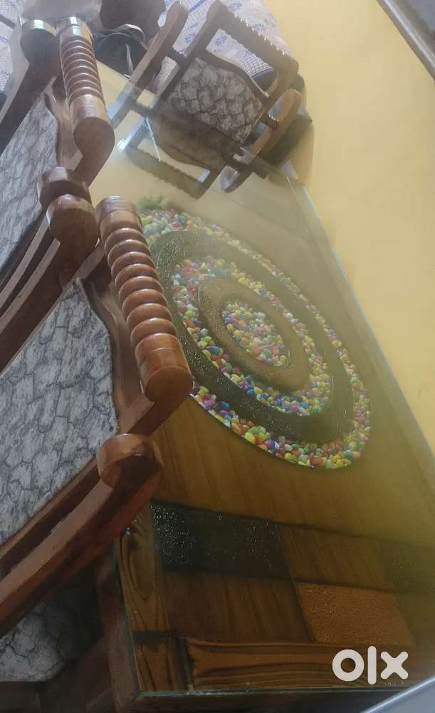 Teak wood Daining table with 4 chairs and teapoy