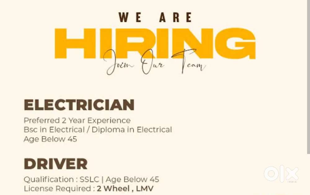 Electrician required & Driver required