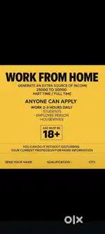 Part Time Work, Age 18+,Fresher, Job Person, House Wife's