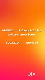 Sales Girl for Ladies Boutique
