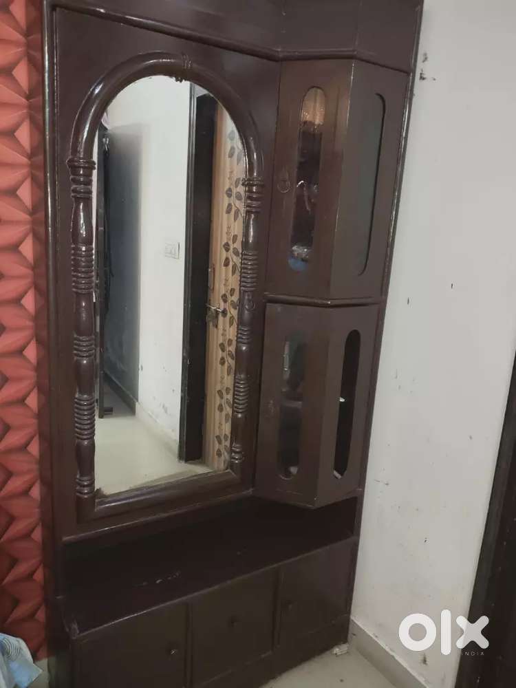 Wooden dressing wardrobe cupboard including stool