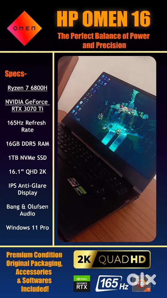 HP Omen 16 (Ryzen 7 6800H, RTX 3070 Ti, 16GB DDR5)–Excellent Condition