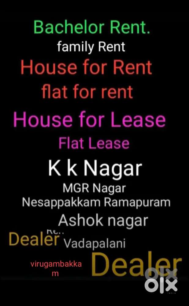 House for rent.flat. Ashok Nagar.k.k.nager. virugambakkam.nesappakkam.