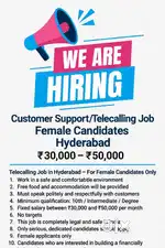 Customer Support / Telecalling Job–ONLY Female Candidates – Hyderabad