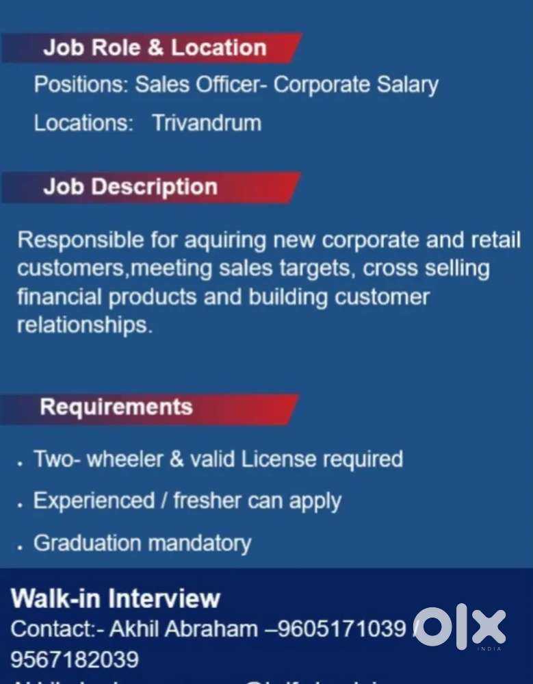 Salary Account Sales officer in one of the Top 10 Banks in the world