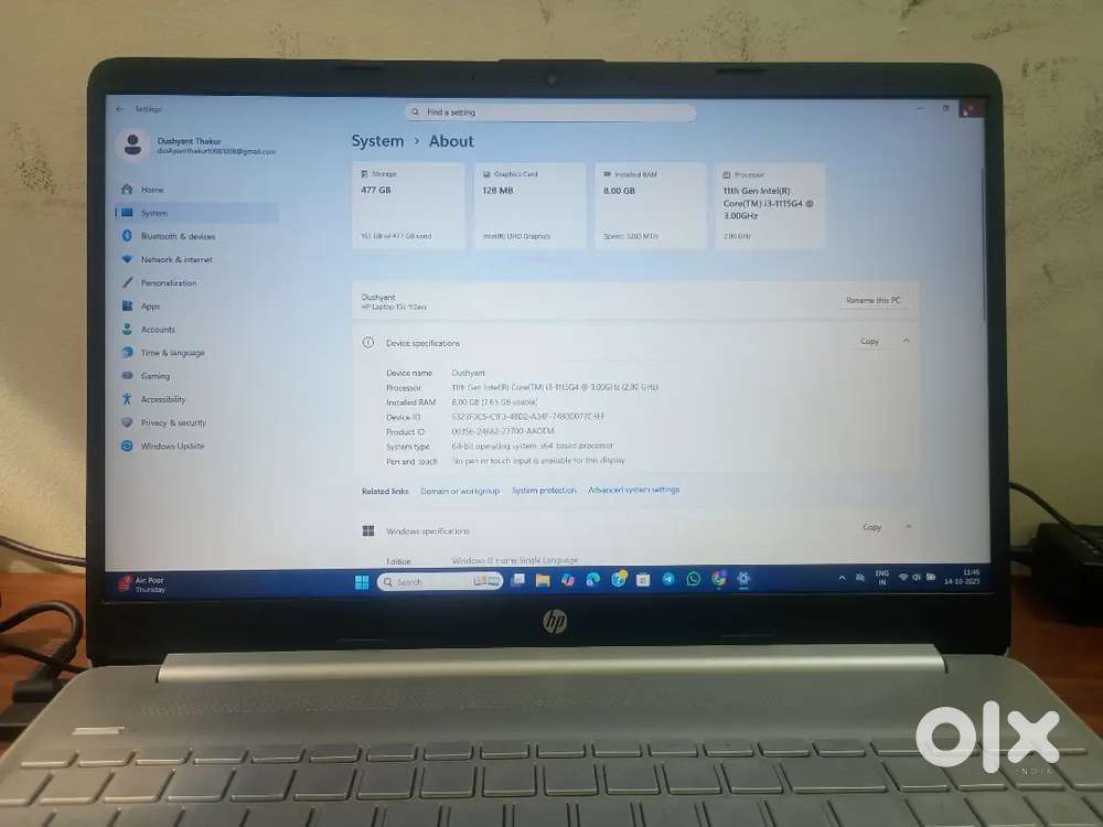 HP 15s Laptop  11th Gen i3  8GB RAM  512GB SSD  Like New