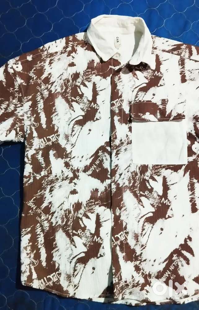 White grey printed oversized shirt