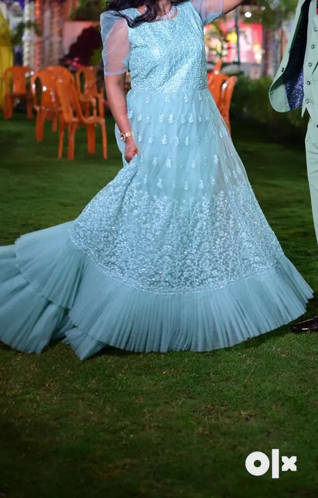 Cyan coloured wedding Gown
