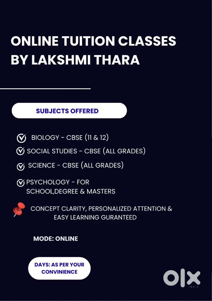 Online Tuition for Biology, Psychology & Social Studies (CBSE & Degree