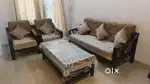 5 seater sofa set with cushions. Teak wood furniture.