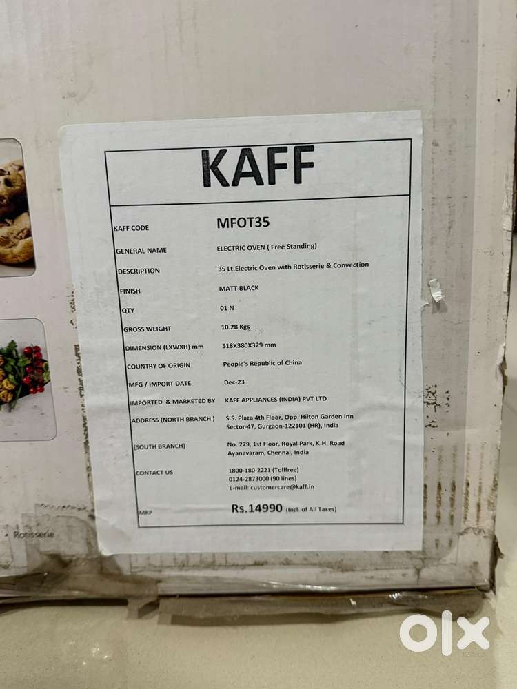 Kaff otg ( oven, toaster , grill)