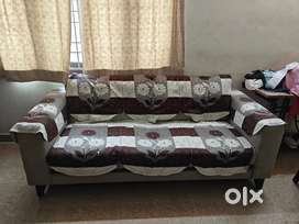 Three Seater Sofa with covers and glass top dining table,4 chairs
