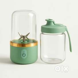 Portable USB Blender Bottle – 2-in-1 Juice Maker Green & Gold