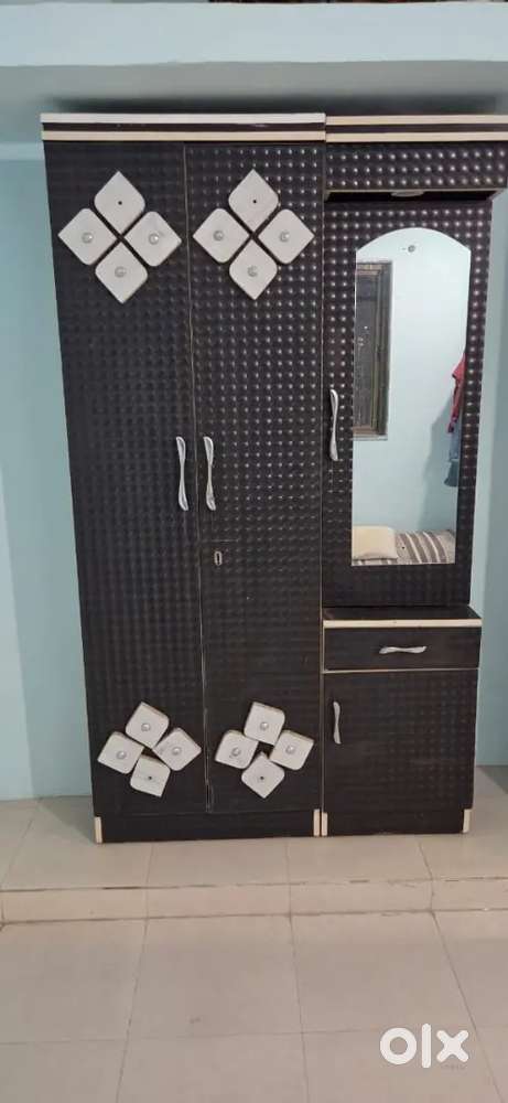 Glass dining table with 4 chairs, wardrobe