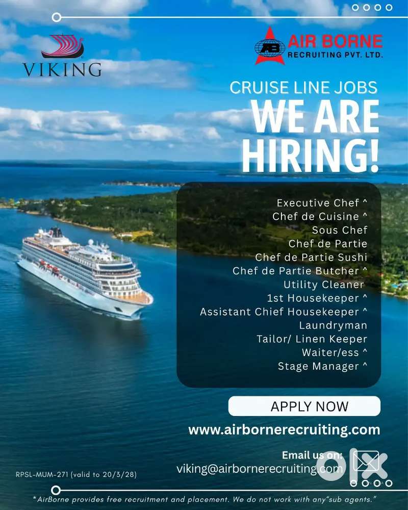 We have vaccancy in ship also ,waiters,cook