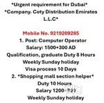 Computer operator, Supervisor, clerk and other jobs