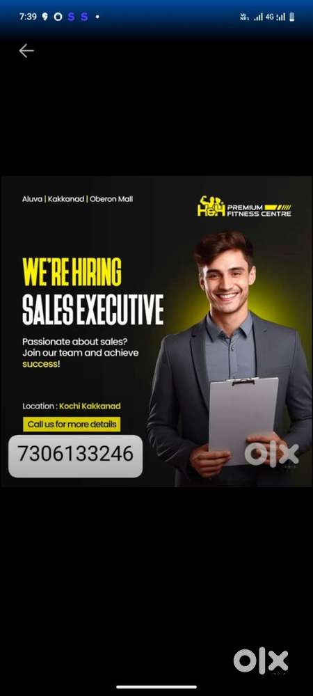 Sales Executives wanted in H&H premiumfitness centre oberon mall Kochi