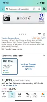 Samsung 1.5 Ton 3 Star AI Inverter Smart Split AC  Wifi