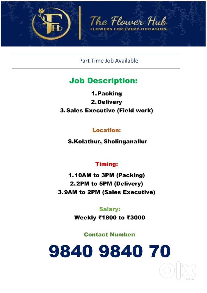 Partime Job. Packing, Delivery and Field work