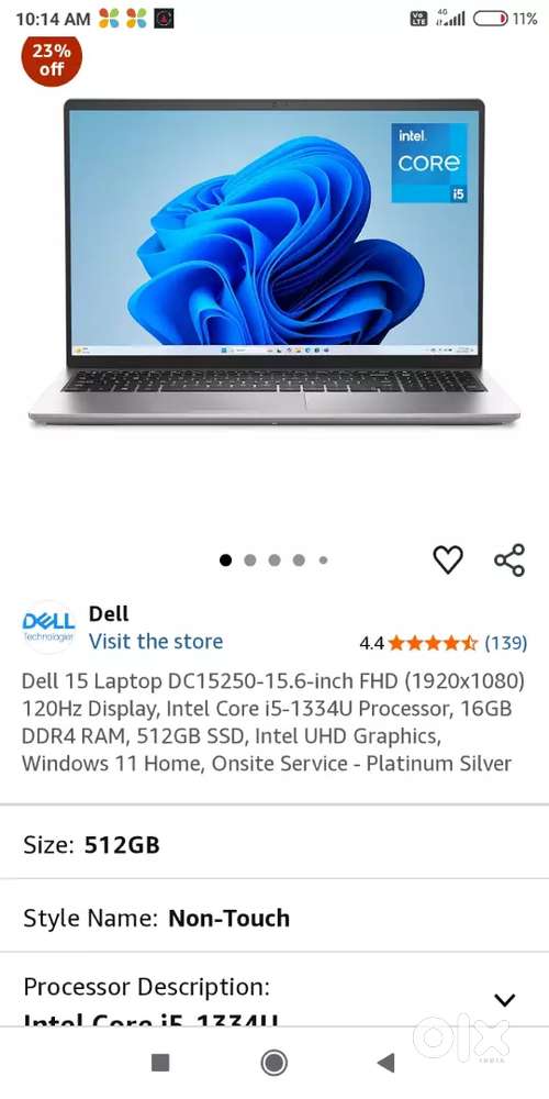 Dell i5 13 generation 11 windows model 1334u 10 दिन पुराना हैं केवल