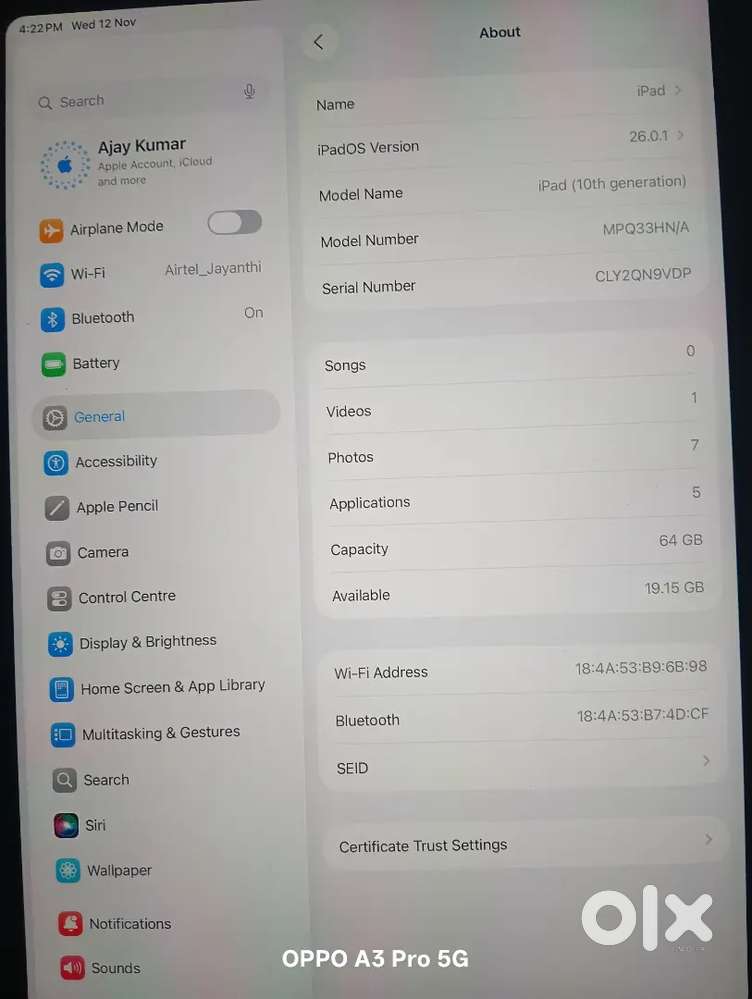 Ipad 10 gen 64 gb storage with box full kit