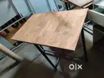 Tea shop wooden table with MS frame