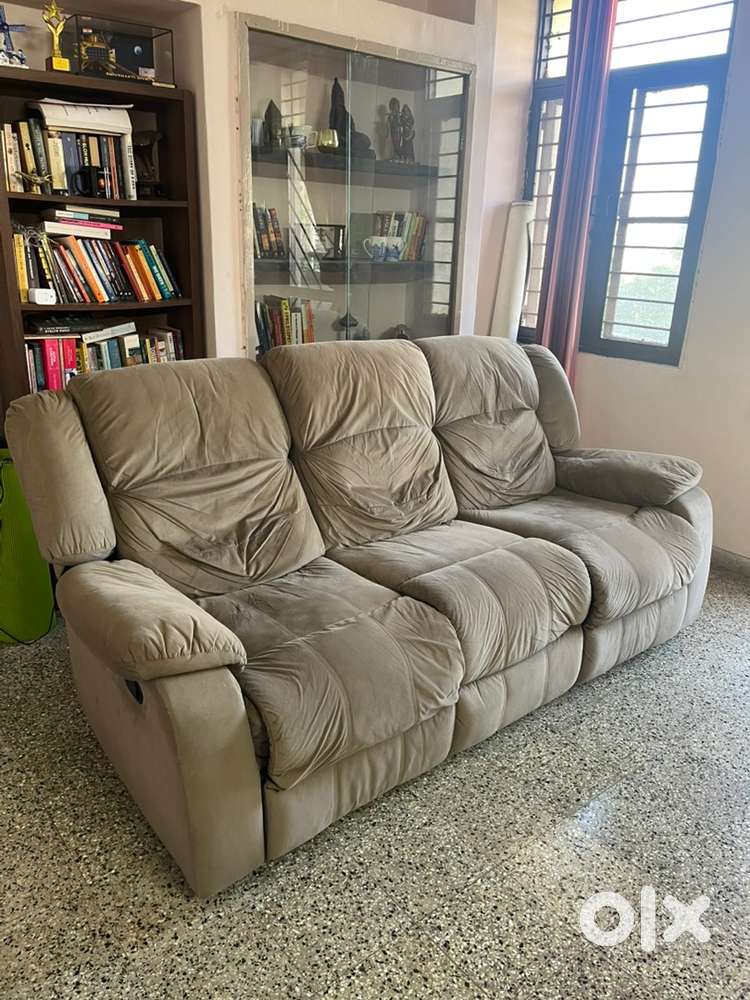 Home Centre 3 Seater Cairo Fabric Recliner Fabric Recliner (Beige)