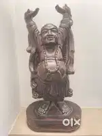 Antique Laughing Buddha Wooden Statue (3 feet tall)