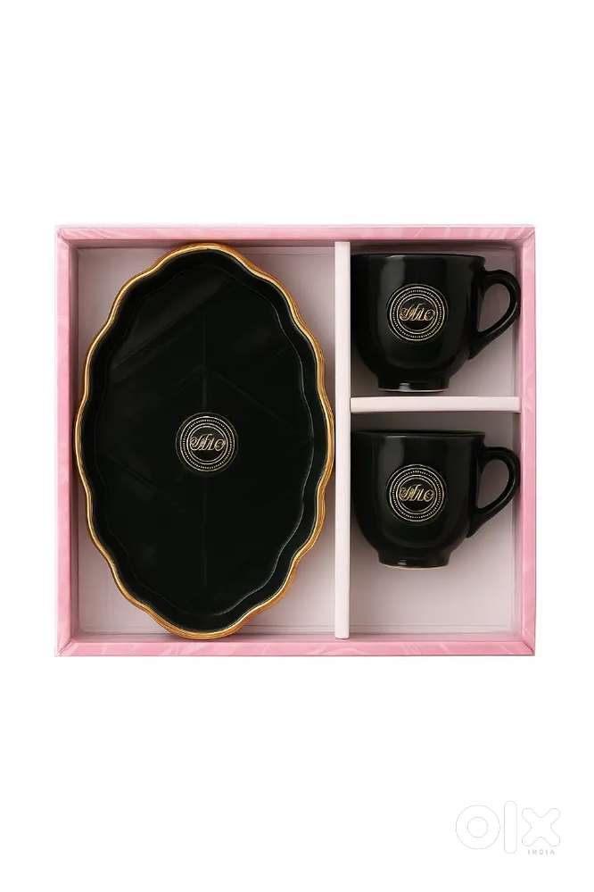 DeepK Premium Leaf Ceramic Gift Set (2 Cups + 1 Plate)