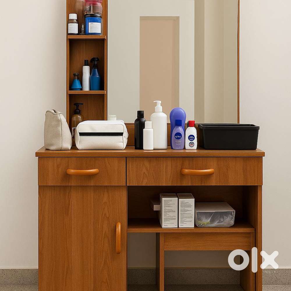 Premium wooden dressing with mirror and 3 drawers and chair
