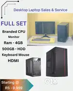4GB DDR3  Hard disk - 500GB  Monitor  Keyboard Mouse  Starting @ 9,999