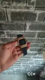 Stylish Digital Watch with Rosy Gold Metal Dial & Black Rubber Strap